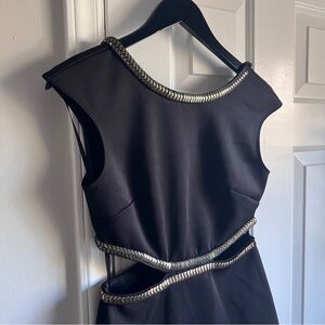 RACHEL Rachel Roy Cut Out Black Mini Dress with Gold Chain Detail